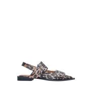 Ganni Leopard Print Buckle Ballerina Flats Brown, Dam