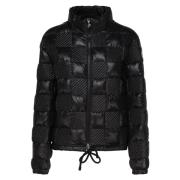 Moncler Svart vadderad jacka med rutigt mönster Black, Dam