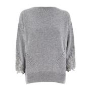 Ermanno Scervino Elegant Floral Lace Sweater Gray, Dam