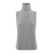 Max Mara Studio Kashmirblandning High-Necked Gilet Jacka Gray, Dam