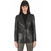 La Canadienne Svart lamm läder blazer Black, Dam