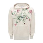 JW Anderson Blommig Broderad Hoodie White, Herr