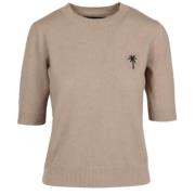 Raiine Mjuk Stickad T-shirt med Palmlogo Beige, Dam