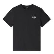 A.p.c. Svart unisex T-shirt med rak passform och vit brodyr Black, Her...