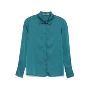 D.Exterior Teal Satinskjorta med Klassisk Krage Green, Dam