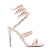 René Caovilla Nude Satin Strass Spiral Sandaler Beige, Dam