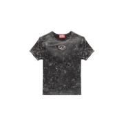 Diesel Svart T-shirt med marmorerat motiv och logotyp Gray, Dam