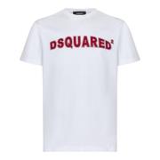 Dsquared2 Vita T-shirts och Polos med Röd Logotyp White, Herr