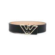 Emporio Armani Svart Läder Logo-Spänne Bälte Black, Dam