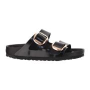 Birkenstock Svarta Läderjusterbara Sandaler med Guldspännen Black, Dam