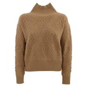 Max Mara Studio Argyle Cashmere Sweater High Neck Brown, Dam