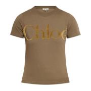 Chloé T-shirt med sammet logofinish Brown, Dam