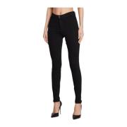 Guess Svarta Tapered Jeans med Påsytt Logotyp Black, Dam