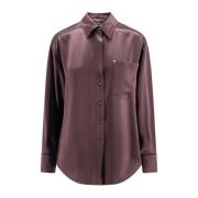 Pinko Satin Skjorta/Jacka med Spetskrage Brown, Dam