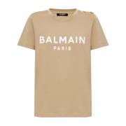 Balmain T-shirt med tryckt logotyp Beige, Dam