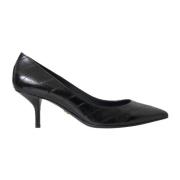 Dolce & Gabbana Svarta Ål Läder Kitten Heels Pumps Black, Dam