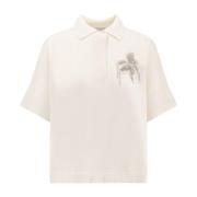 Brunello Cucinelli Kashmir Polo Shirt med Monili Detalj White, Dam