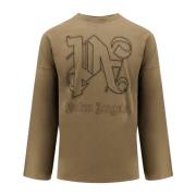 Palm Angels Broderad Monogram Bomull T-shirt Brown, Herr