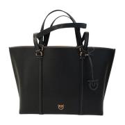 Pinko Svart läder shopper väska Black, Dam