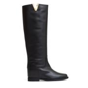 Via Roma 15 Svarta ankelboots med guld V-detalj Black, Dam