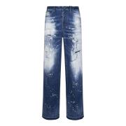 Dsquared2 Blå Breda Jeans med Rå Kant Blue, Dam