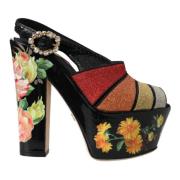 Dolce & Gabbana Multifärgad Blommig Kristall Plattform Sandaler Multic...