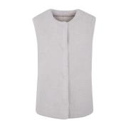 Yves Salomon Merino Frise Gilet Meringue Stil Gray, Dam