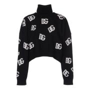 Dolce & Gabbana Svart Logo Crop Sweater Halsduk Black, Dam