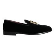 Dolce & Gabbana Svart Sammet Bomull Logo Loafers Klädskor Black, Herr