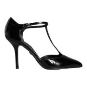 Dolce & Gabbana Svarta läder T-rem stiletto klackar Black, Dam