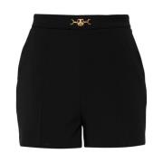 Elisabetta Franchi Svarta Crepe Shorts med Horsebit Detalj Black, Dam