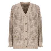 D.Exterior Paljett V-Hals Cardigan Tröja Beige Beige, Dam