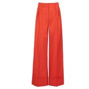 Jaaf Körsbärsröd Wide-leg Cuffed Byxor Red, Dam