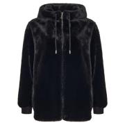 Cesare Gaspari Chic Faux Fur Coat Neve - Svart Black, Dam