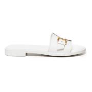 Chloé Vita Läder Spänne Sandaler Mikro Klack White, Dam