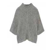 Gustav Roll Neck Cape Knit Gray, Dam