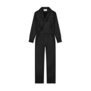 Homage Svart flowy coated jumpsuit med kors över stil Black, Dam