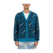 Amiri Mohair Alpaca V-Neck Cardigan Blue, Herr