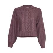 Moss Copenhagen Lila Kabelstickad Tröja Diella Heidi Purple, Dam