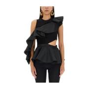 Alexander McQueen Hybrid Topp med Fram Ruffles Black, Dam