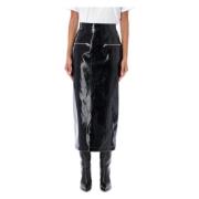 Msgm Svart Lackläder Midi Kjol Black, Dam