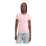 Tommy Jeans Rosmönstrad Bomullst-shirt Pink, Dam