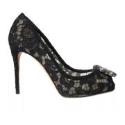 Dolce & Gabbana Kristall Spets Häl Pumps Black, Dam