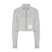 Thom Browne Grå Cropped Skjorta med Logo Patch Gray, Dam