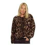 2-Biz Blazer med leopardtryck och knappstängning Brown, Dam