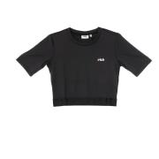 Fila Svart Cropped Crewneck Tee med Logo Black, Dam