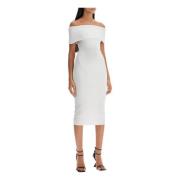 Mugler Off-Shoulder Stickad Midi Klänning White, Dam