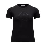 Moncler Svart T-shirt med kristalllogo Black, Dam