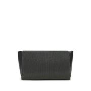 Brunello Cucinelli Svart Kalvläder Clutch med Monili Kedja Gray, Dam