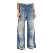 Diesel Genomskinliga Spetsinspirerade Wide Leg Jeans Blue, Dam